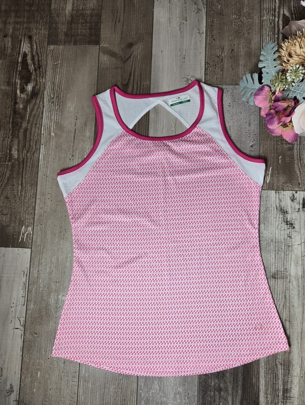 Grand Slam Pink & White Women’s Tennis Racerback Tank – Size Medium